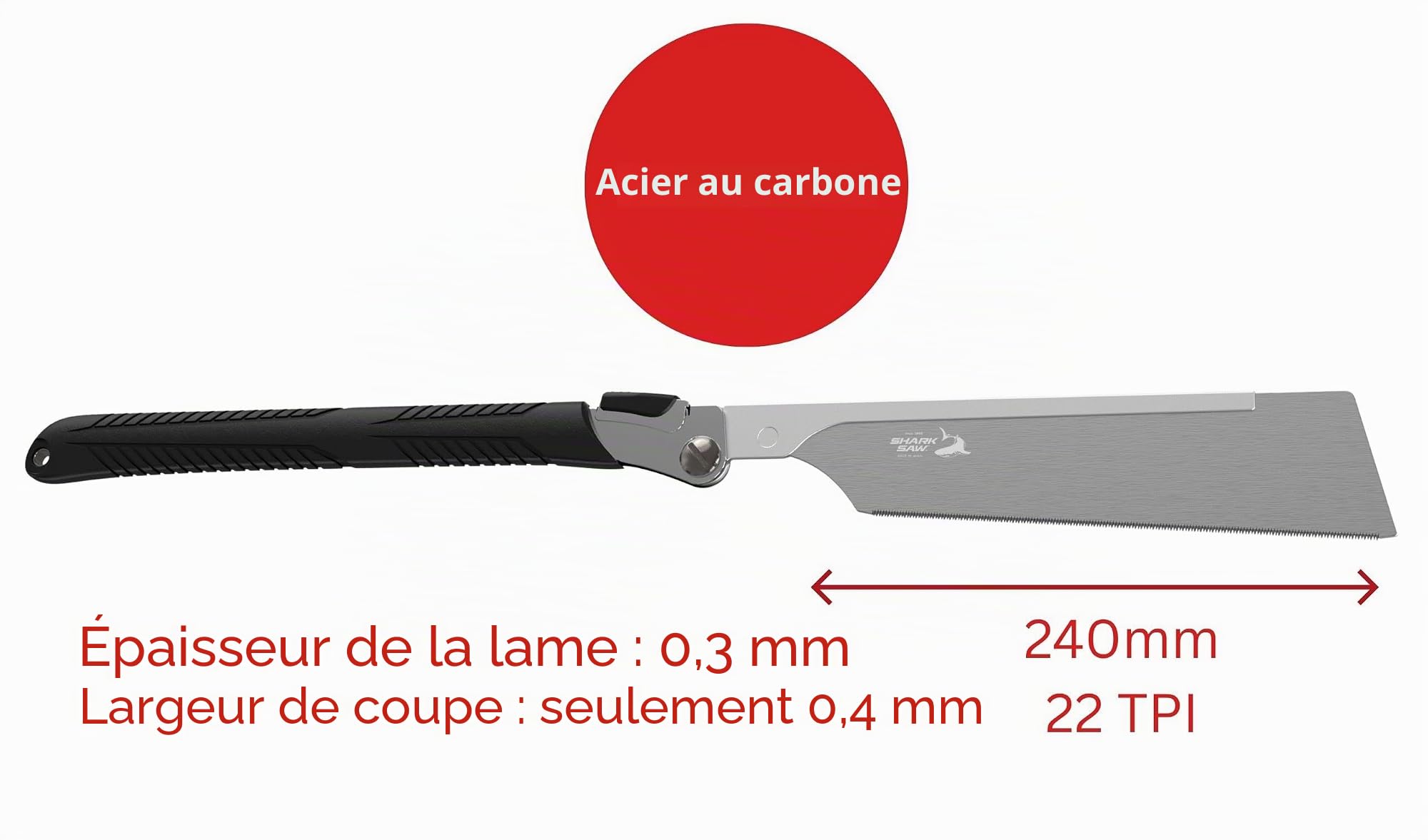 FAMEX 5527 Scie japonaise professionnelle Dozuki 240 mm en acier au carbone – Très fine 22 TPI – Épaisseur : 0,3 mm – Fabriquée au Japon – Scie à main pliable pour bricolage et commerce, scie fine