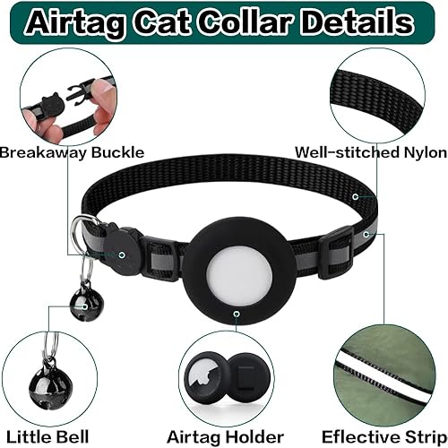 Miniatura 5 de Airtag Cat Collar Breakaway, Reflective Kitten Collar with Apple Air Tag Holder and Bell for Girl Boy Cats, 0.4 Inches in Width and