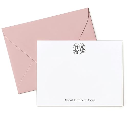 Custom Monogram Flat Notecards, Traditional 3 Initial Note Stationery, Wedding Thank You Stationary, Three Letter Monogram, Vine Mono Flat