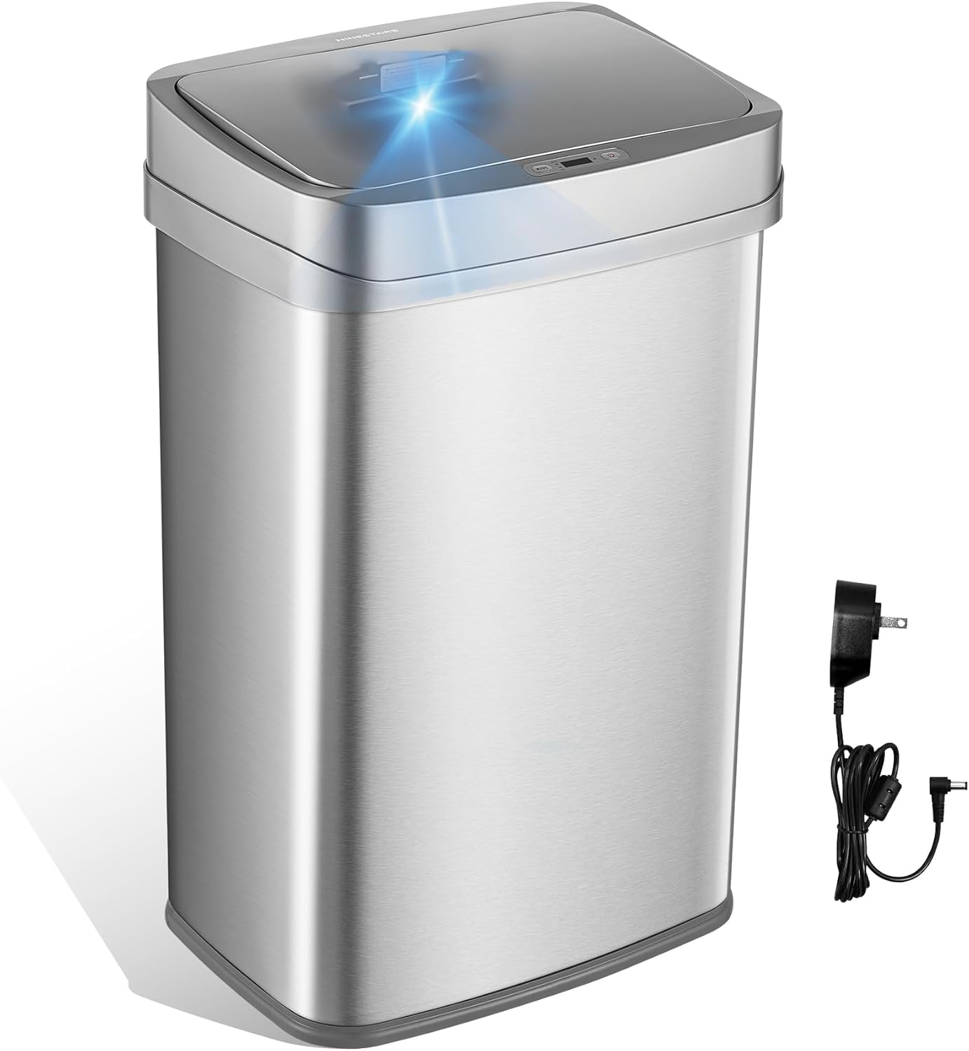 Ninestars 13 Gallon Odor Neutralizing Smart Trash Can, UV + Ozone Dual Purification, Odor Control Motion Sensor Garbage Bin, Universal Power Adapter, ONT-50-81SL Stainless Steel, Silver, Nova Series Large