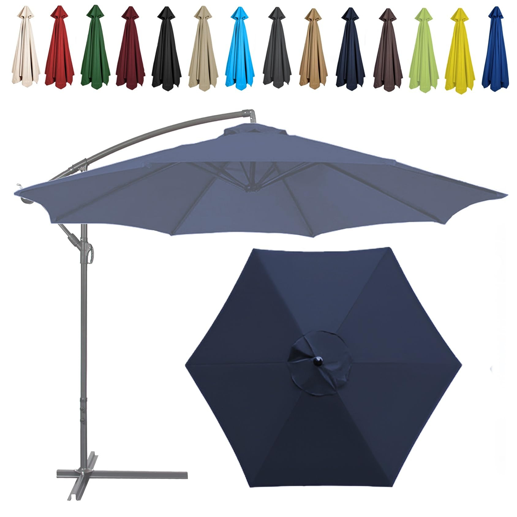 Replacement Parasol Canopy, 2m/2.7m/300cm, 6 Arms/8 Arms, Sun Umbrella Replacement Cloth, Polyester UV Protection Market Table Umbrella Canopy, Parasol Umbrella Replacement Cover(Color:Navy blue,Size: