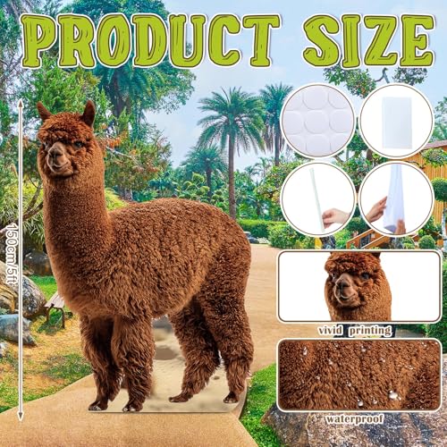 Image of Geelin 5 ft Llama Cardboard Cutout Stand up Life Size Animal Stand up Safari Jungle Photo Booths Prop Cut Out for Zoo Safari Jungle Themed Birthday Party Decoration Supplies