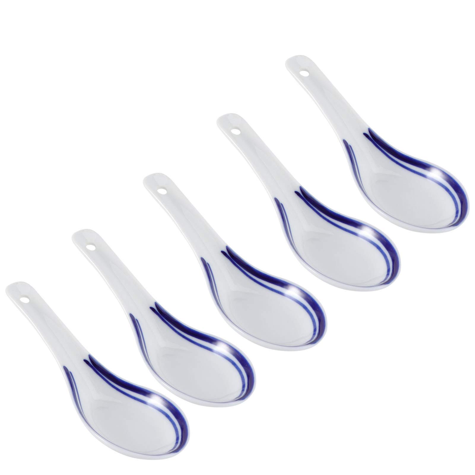 Set De 5 Cuillères En Céramique Chinoises JPISABB - Cuillères à Soupe Asiatiques Avec Poignée