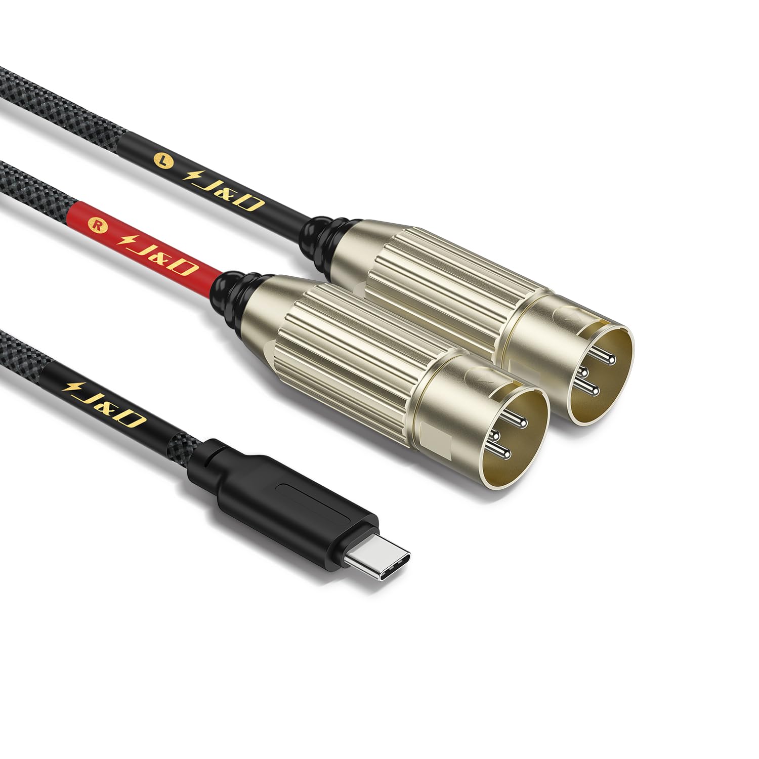 J&D USB C to Dual XLR Male Audio Stereo Cable Cord Converter Adapter for Amplifier, Mixing Console Mixer, Speaker Compatible with iPhone 16/17 Series,