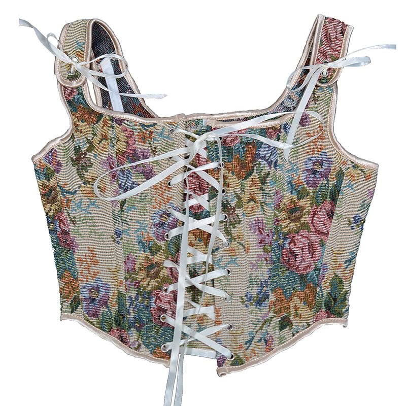 Image of CONCINEROS Women's Summer Vintage Floral Renaissance Corset Top for Women Y2k Tops Sleeveless Drawstring Crop Top