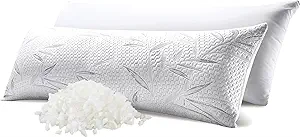 WhatsBedding Memory Foam Body Pillow for Adults with Zipperd Rayon Derived from Bamboo Cover, Breathable Long Pillow for Side Sleeper, Shredded Memory Foam Stuffing, Grey Leaf