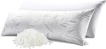 WhatsBedding Memory Foam Body Pillow for Adults with Zipperd Rayon Derived from Bamboo Cover, Breathable Long Pillow for Side Sleeper, Shredded Memory Foam Stuffing, Grey Leaf