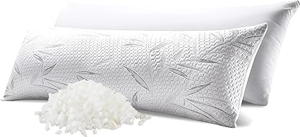 WhatsBedding Memory Foam Body Pillow for Adults with Zipperd Rayon Derived from Bamboo Cover, Breathable Long Pillow for Side Sleeper, Shredded Memory Foam Stuffing, Grey Leaf
