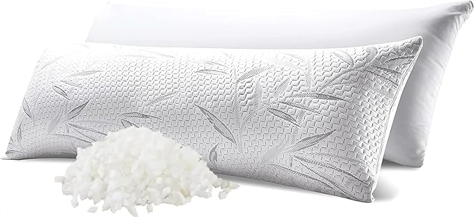 WhatsBedding Memory Foam Body Pillow for Adults with Zipperd Rayon Derived from Bamboo Cover, Breathable Long Pillow for Side Sleeper, Shredded Memory Foam Stuffing, Grey Leaf