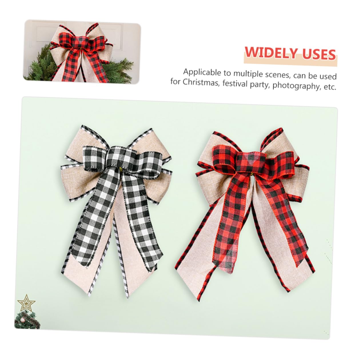 PRETYZOOM 20 Pz Fiocco Scozzese della Porta D'ingresso per Le Vacanze Ornamento Dell'albero di Natale Decorazione Natalizia Fiocco di Nastro a Quadretti Decorativo Biancheria