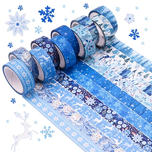 10 Rollen Weihnachten Washi Tape Set Masking Blau Multi-Muster Dekoratives Abdeckband Japanisches Papier Aufkleber Urlaub Weihnachten Klebeband für Scrapbook Kunsthandwerk Tape Geschenkverpackung