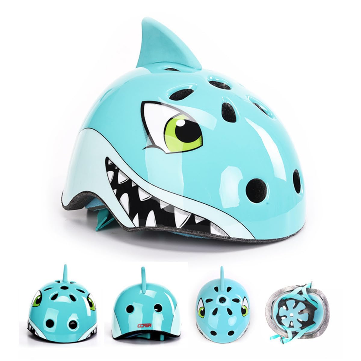 Casco de Bicicleta para Niños Ajustable, Tiburón 3D, 54-58cm