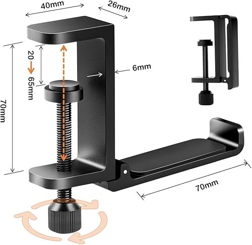 Miniatura 3 de Soporte de auriculares plegable de metal resistente para escritorio, soporte de auriculares para escritorio, gancho para mochila para escritorio,