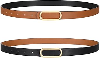 SANSTHS Skinny Reversible Belts for Women, Two-in-one Women Thin Belt for Dresses Jeans Pants with Gold Buckle