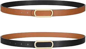 SANSTHS Skinny Reversible Belts for Women, Two-in-one Women Thin Belt for Dresses Jeans Pants with Gold Buckle
