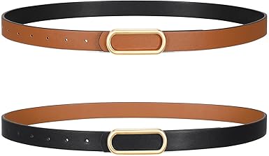 SANSTHS Skinny Reversible Belts for Women, Two-in-one Women Thin Belt for Dresses Jeans Pants with Gold Buckle