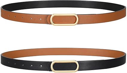 SANSTHS Skinny Reversible Belts for Women, Two-in-one Women Thin Belt for Dresses Jeans Pants with Gold Buckle