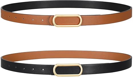 SANSTHS Skinny Reversible Belts for Women, Two-in-one Women Thin Belt for Dresses Jeans Pants with Gold Buckle