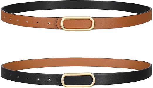 SANSTHS Skinny Reversible Belts for Women, Two-in-one Women Thin Belt for Dresses Jeans Pants with Gold Buckle