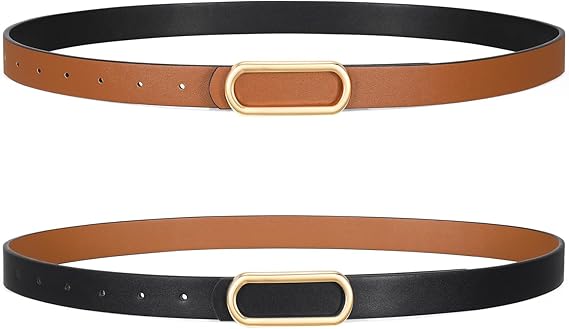 SANSTHS Skinny Reversible Belts for Women, Two-in-one Women Thin Belt for Dresses Jeans Pants with Gold Buckle