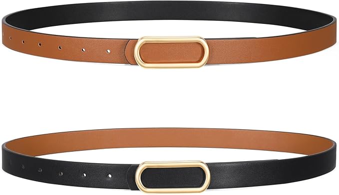 SANSTHS Skinny Reversible Belts for Women, Two-in-one Women Thin Belt for Dresses Jeans Pants with Gold Buckle