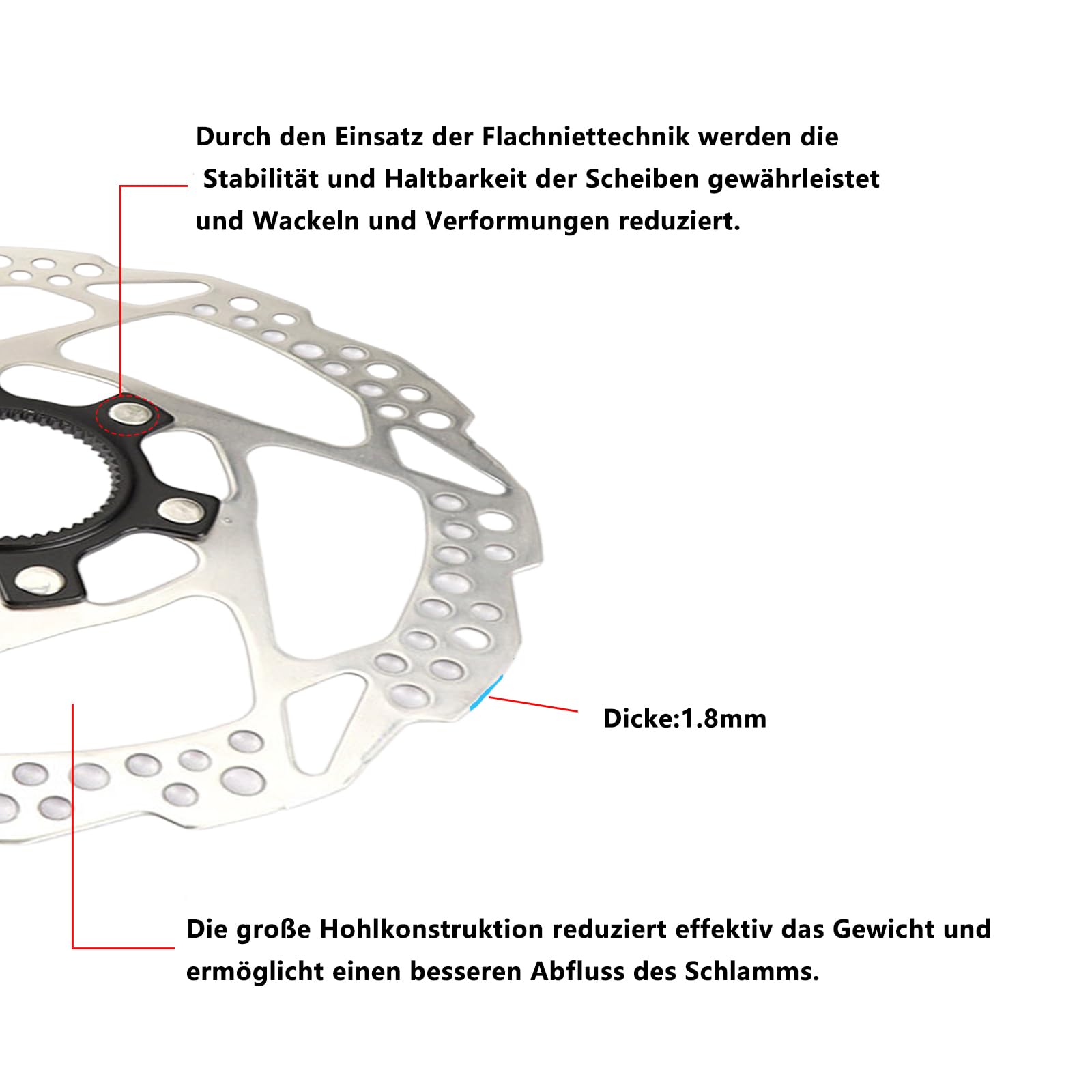 Fahrrad-Centerlock-Bremsrotor, kompatibel mit Shimano SM-RT54 180mm Bremsscheibe, leichter Edelstahl, verformungssicher und geräuscharm, geeignet für Rennräder, Mountainbikes, BMX, MTB