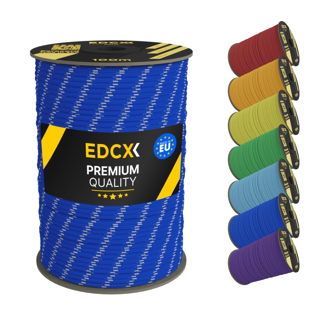 EDCX 4mm Nylon Paracord 550 100m (330 voet) - Type III, 100% Nylon Touw, 7 Strand Touw, 4mm Nylon Touw in Effen Kleuren (Reflective Green, 100 m