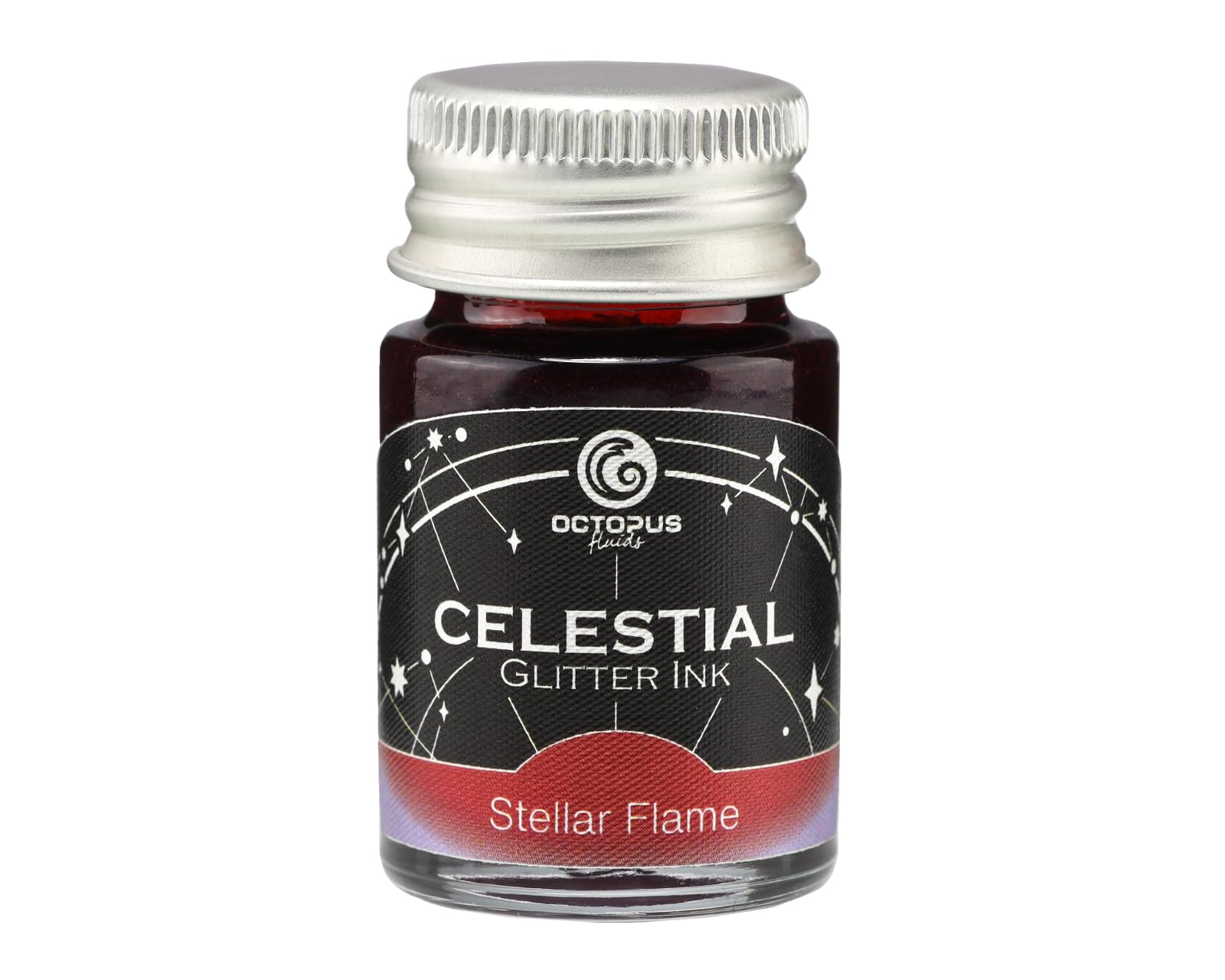 Octopus Stellar Flame Shimmer Ink Red Purple for Fountain Pen - Ink with Glitter - Celestial Collection - Inkwell 10ml