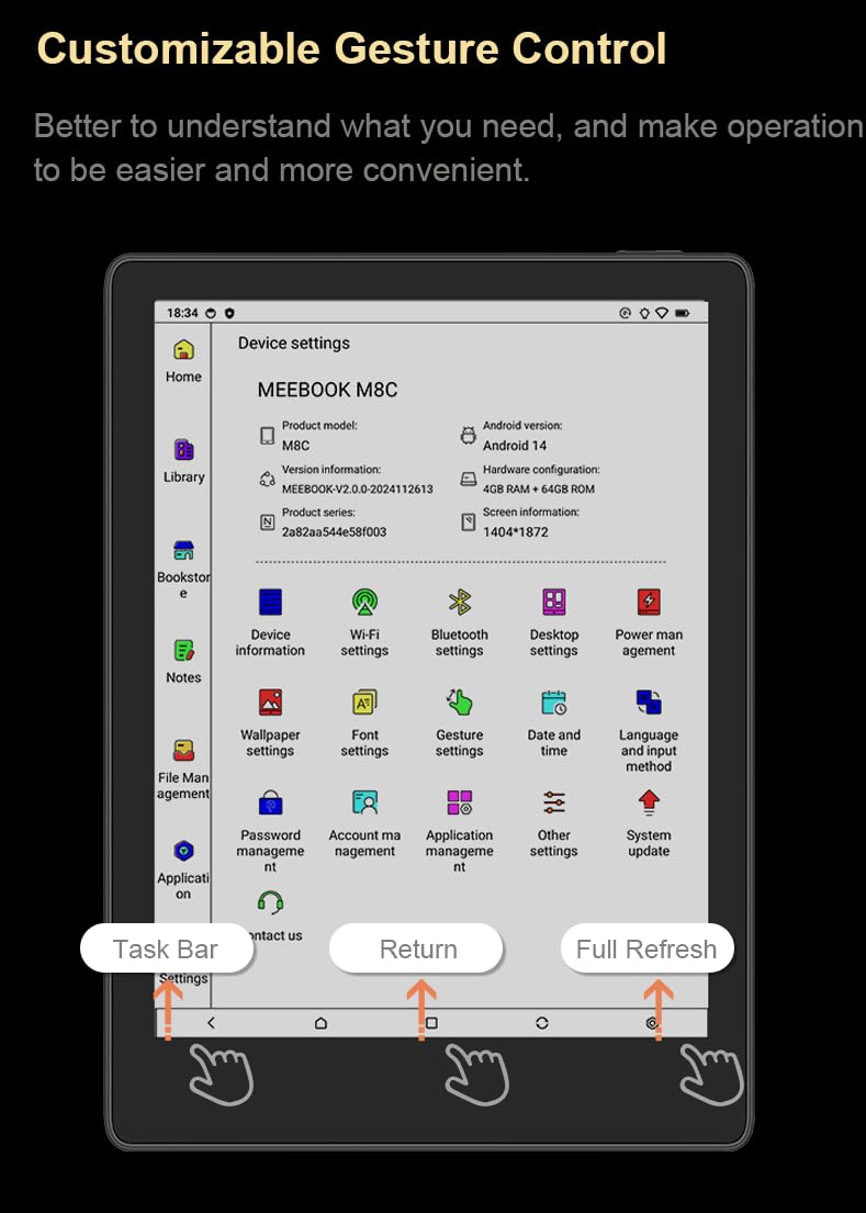 Meebook M8C E-Reader 7,8" con Android 14, Schermo Kaleido 3 300 PPI, Processore Octa-Core, 4GB+64GB, Doppio Micro/Altoparlante, Google Play Store, Stilo, Luce Fredda/Calda