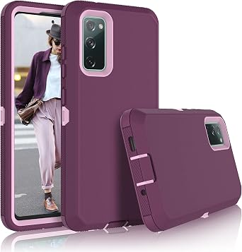 لـ Samsung Galaxy S20 FE 5G Case ، درع مقاوم للصدمات للخدمة الشاقة غطاء بلاستيكي صلب مقاوم للصدمات + سيليكون مصد مزدوج طبقة هجينة للطبقة الهجينة لـ Samsung Galaxy S20 Fan Edition ، وردي أرجواني   