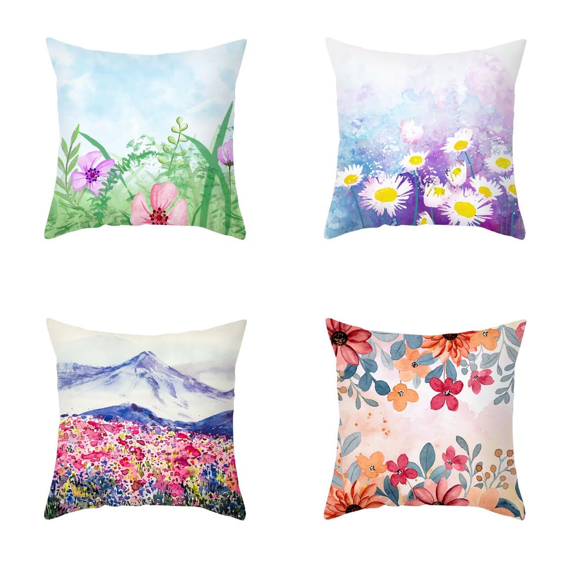 Chenlane Silk Pillow Cover Protector With Zipper Cushion Covers Replacement Flower, Couch For Sectional Sofa Luxury Home Decor 50x50 cm, 4Pcs