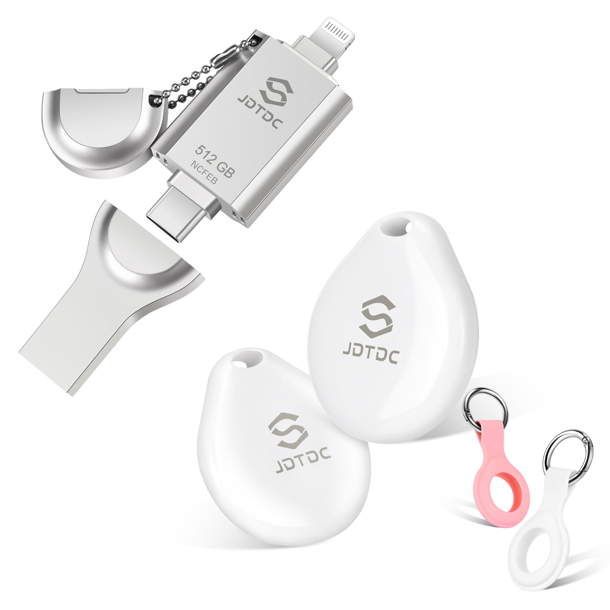 MFi Certified Key-Finder Luggage-Tracker Apple-Find-My-Tracker-Tag Work with Apple Find My iOS Key Tracker & 512GB Photo Stick iPhone 15 Flash Drive iPad USB C memory iPhone photo storage stick