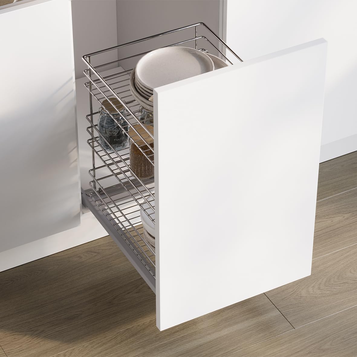 Emuca - Chariot Coulissant Supra, Fixation inférieure, Fermeture amortie, pour modules de Cuisine de 400mm, Acier, chromé
