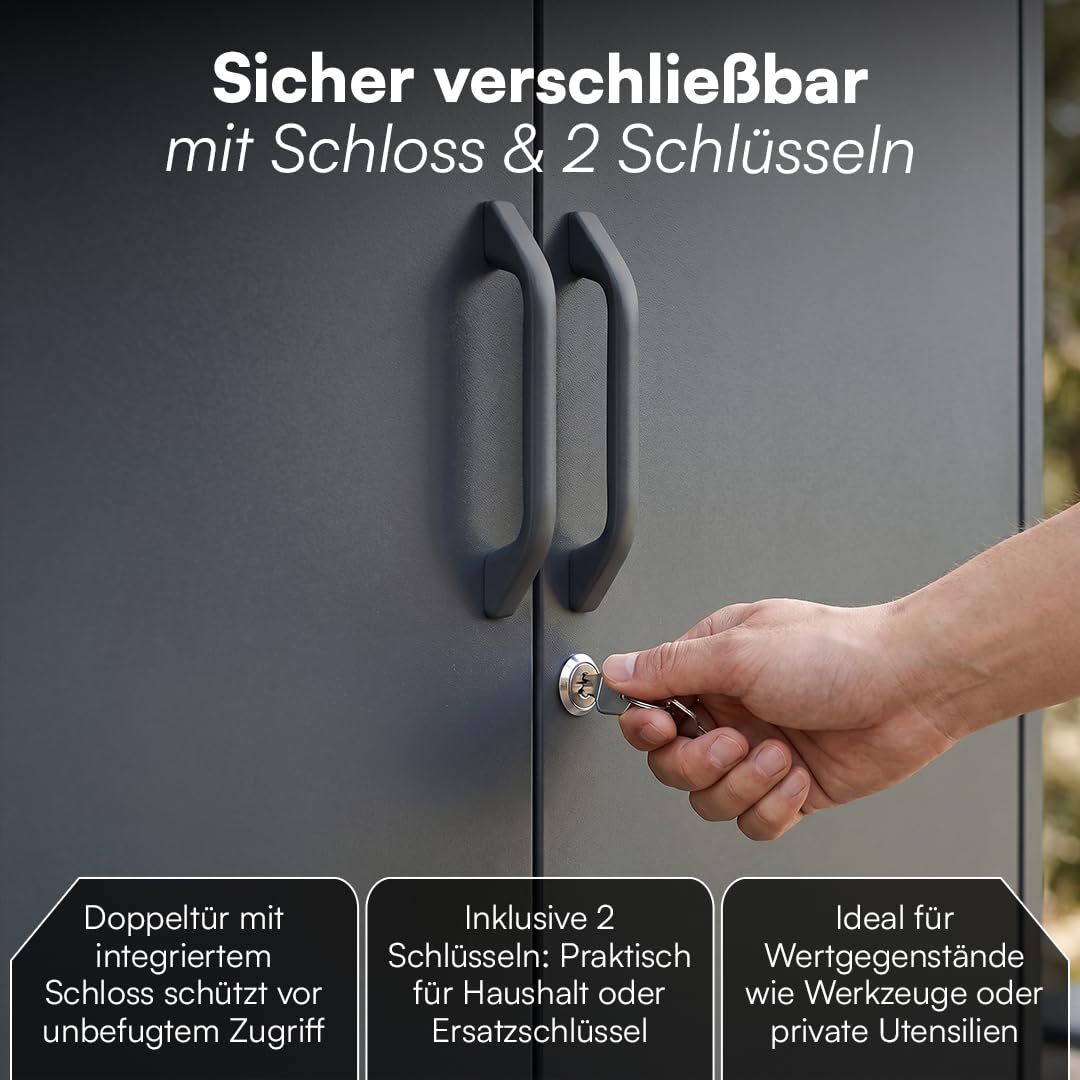 STEELSØN Menkent Outdoor Schrank aus Metall 170x80x45 cm wetterfest Doppeltür Schloss 8 verstellbare Fächer anthrazit