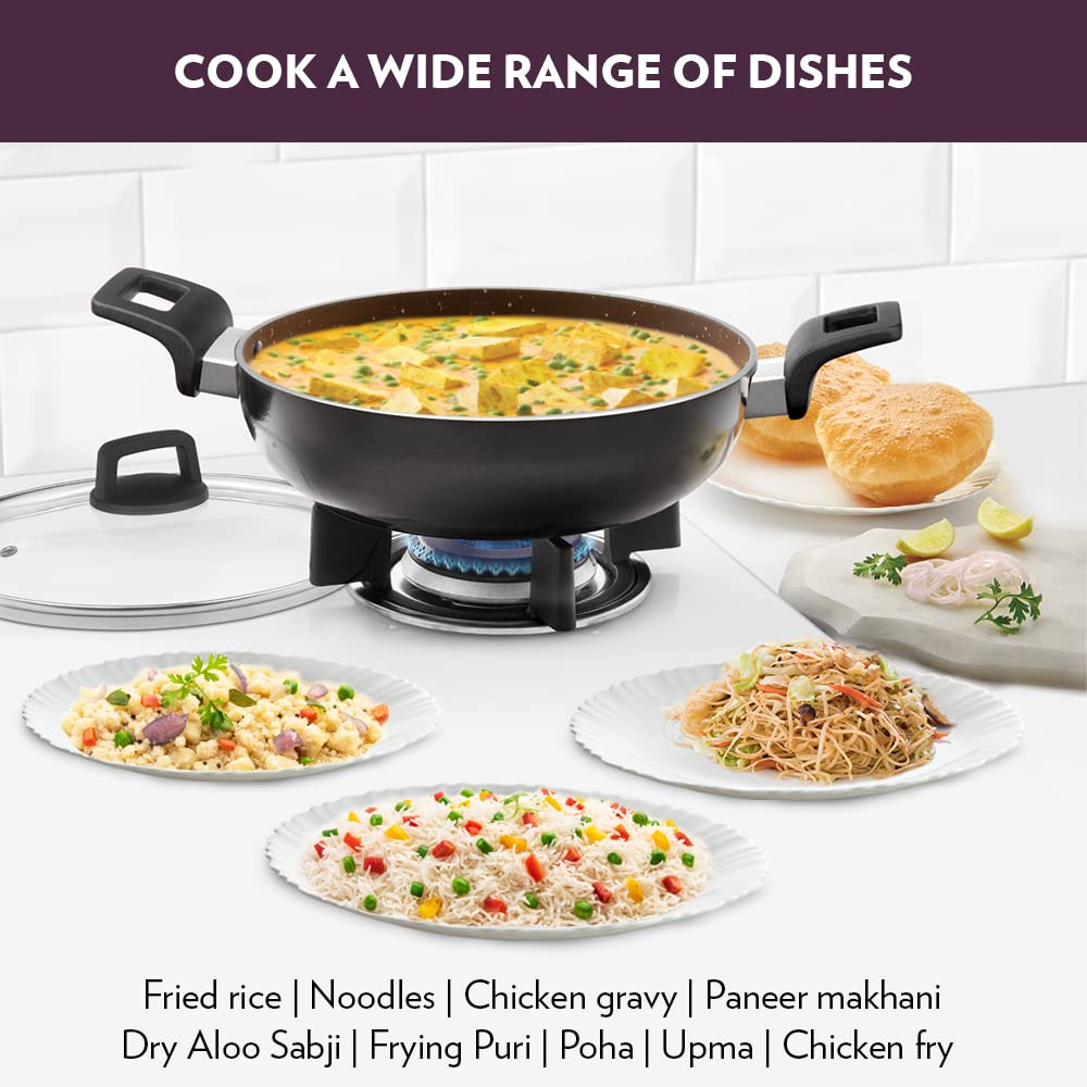 Borosil Granito Non-Stick Kadhai with Glass Lid, Induction Friendly, Granite Finish, PFOA-Free, 28 cm Diameter - Image 5 thumbnail