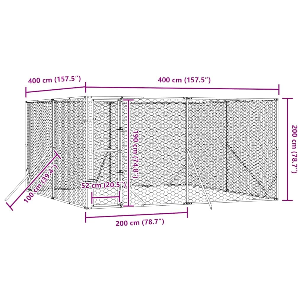 Perrera para perros al aire libre, 4 x 4 x 2 m, acero galvanizado, caño para cachorros, parque al aire libre, jaula, cercado para animales, cercado para perros, resistente a la intemperie, al