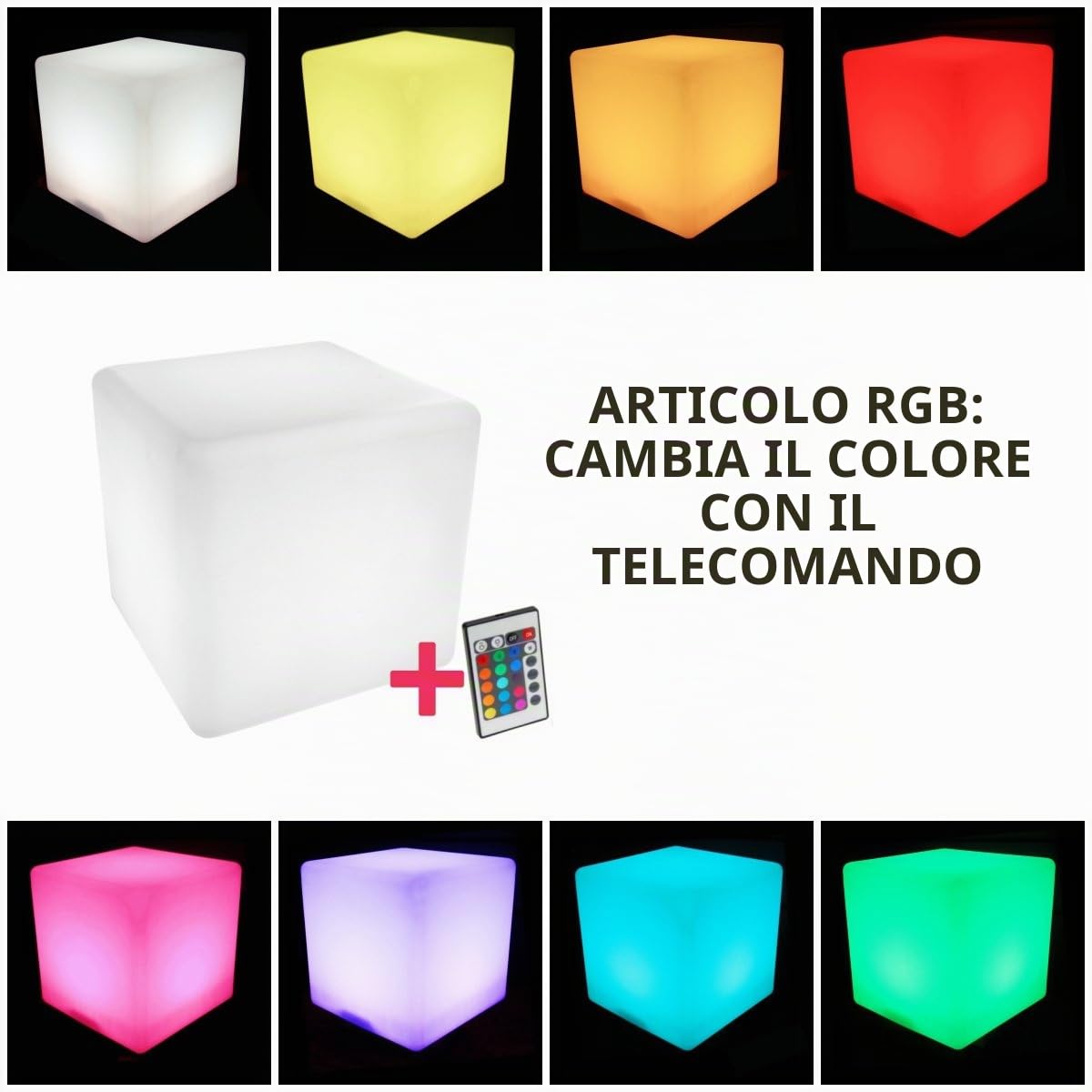 Cubo LED luminoso, sedile, pouf, tavolino ausiliare con luce, dimensioni: 40 cm