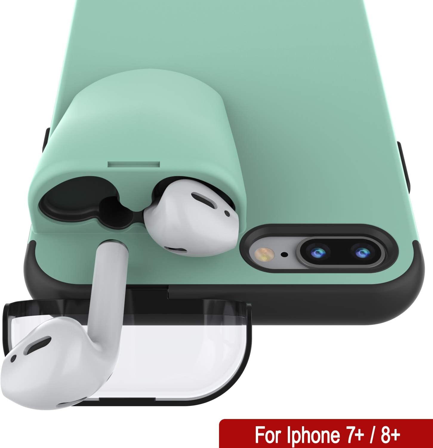 Punkcase iPhone 7 Plus Airpods Case Holder (TopPods Series) | Slim & Durable 2 in 1 Cover Designed for iPhone 7 Plus (5.5") | Protects Your Phone & Stores Your AirPods Gen. 1 & 2 [Teal]
