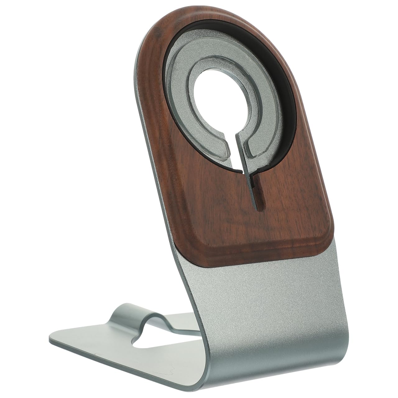 Walnut Gray Magnetic Mag Safe Phone Stand 12 pro Wooden Bracket Cradle Aluminum Alloy Mobile Cellphone Holder Metal Wireless Charger Office Kickstand