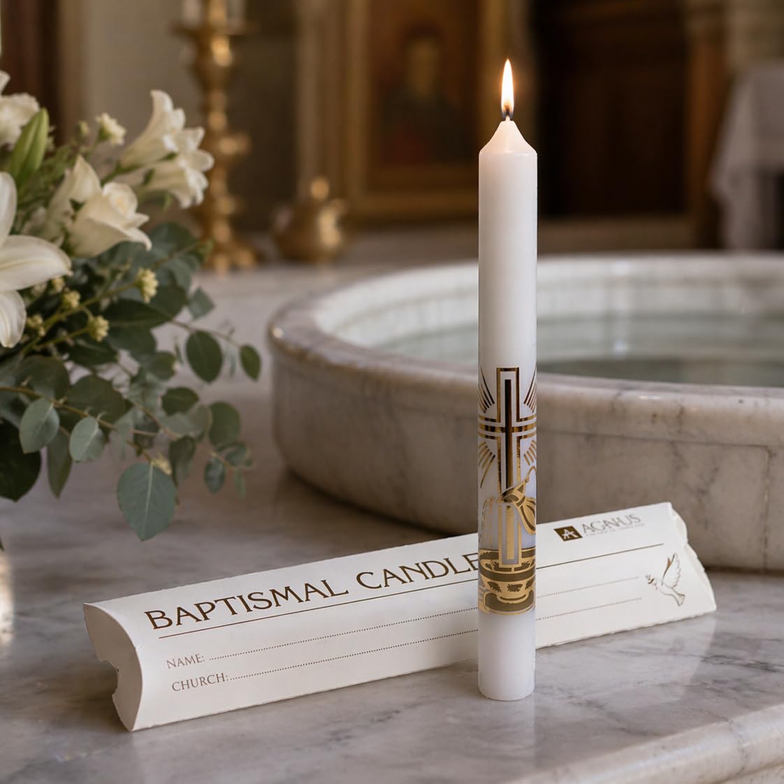 Church Supply White Box Of 20 Pure Baptismal Candles In Writable Presentation Boxes