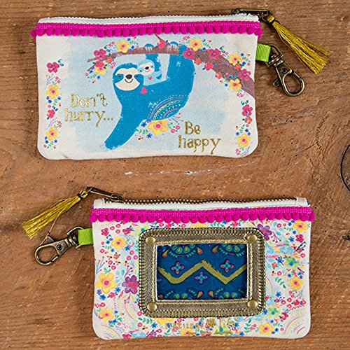 Natural Life"Dont hurry.Be Happy" Sloth Canvas ID Pouch