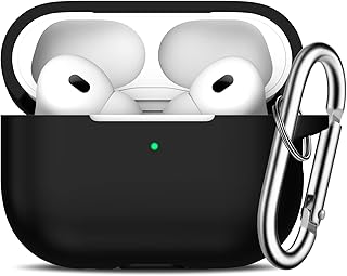 R-fun AirPods Pro 2nd/1st Generation Case Cover with Keychain, Full Protective Silicone Skin Accessories for Women Men with Apple AirPods Pro 2022/2019 Charging Case, Front LED Visible-Black