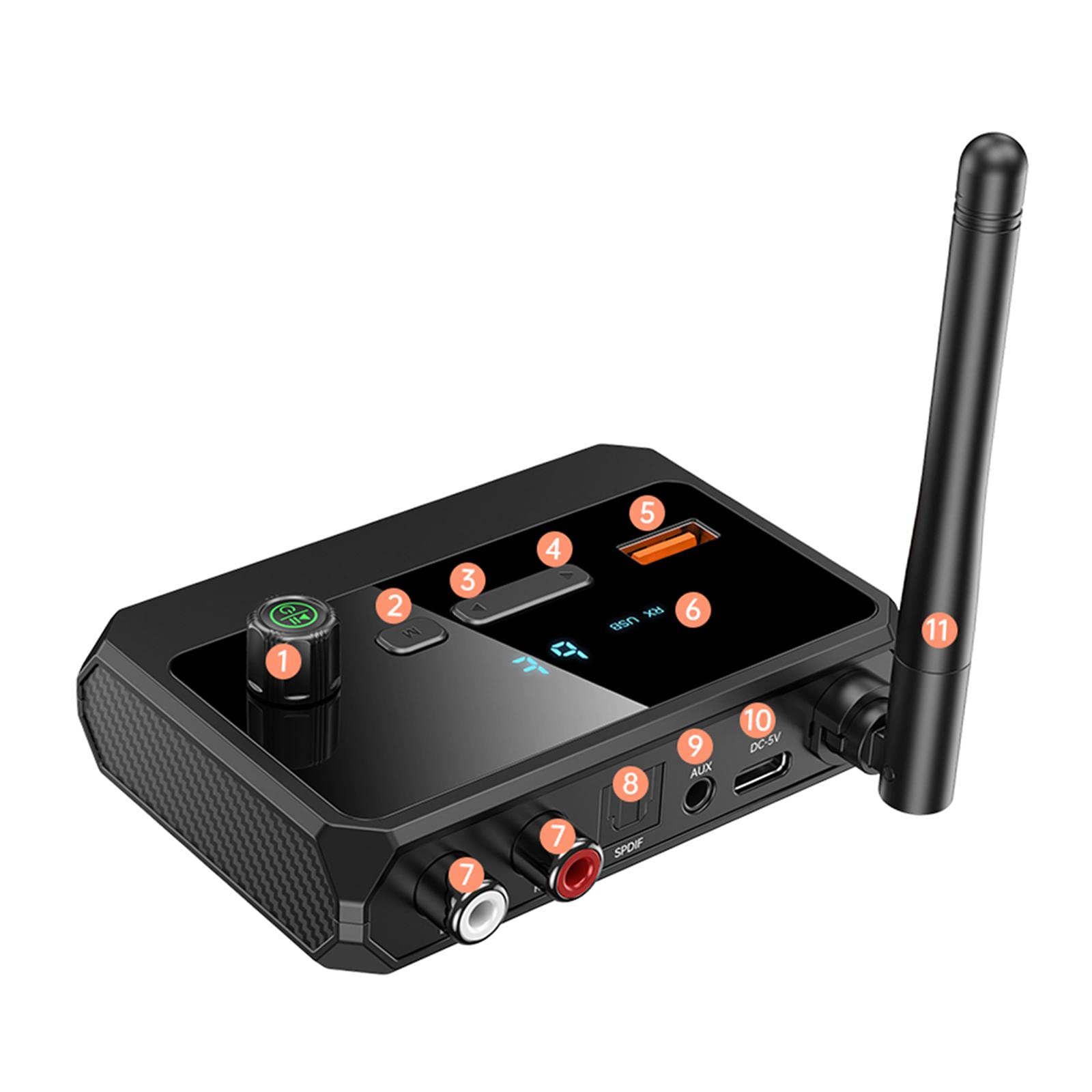 Émetteur-récepteur Audio 3,5 mm AUX RCA SPDIF Portable 2 en 1 Bluetooth V5.3 Adaptateur Audio sans Fil pour système Audio Domestique Ordinateurs