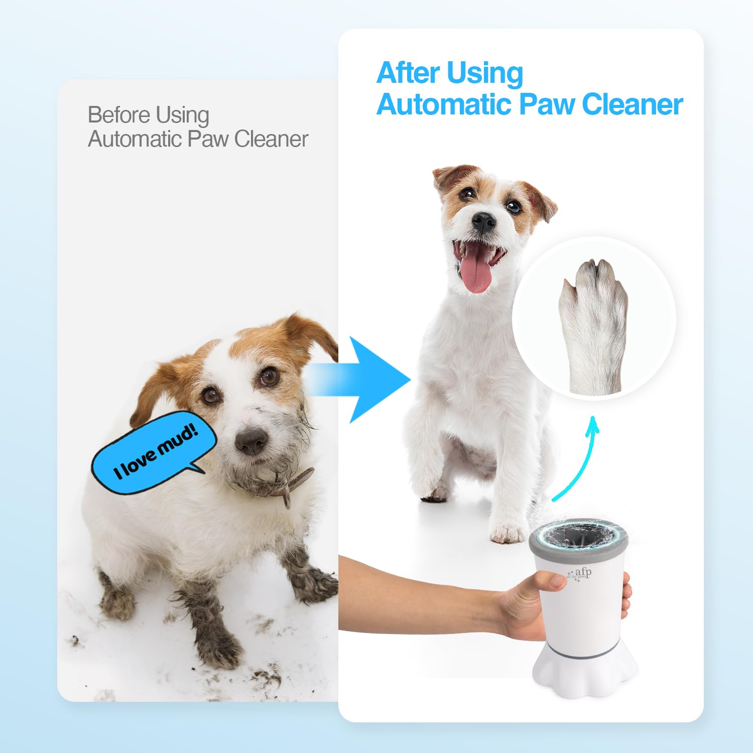 ALL FOR PAWS Automatischer Pfotenreiniger, 2 Reinigungsgeschwindigkeiten, Weiche Borsten, Abnehmbar, USB Aufladbar für Kleine und Mittlere Hunde