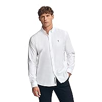 Polo Club Camicia Oxford Uomo con Logo Ricamato 100% Cotone, Bianco Puro