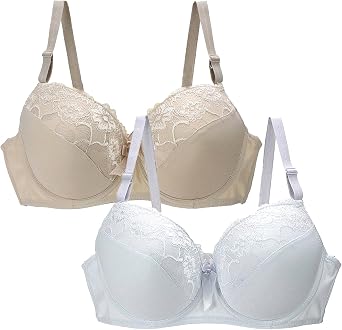 2 Pack Bras for Women Plus Size Push Up Underwire Comfort Wireless Seamless Multipack Bralette Sexy Padded Lace Bras Soft Full Coverage High Impact Support Bra Adjustable Straps Everyday Wear