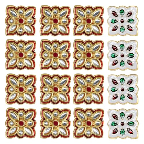 Image of Satra Tarders Meenakari Kundan Beads for DIY Jewellery Making Rakhi Making | Size : 25mm | Qty : 4pcs | Red