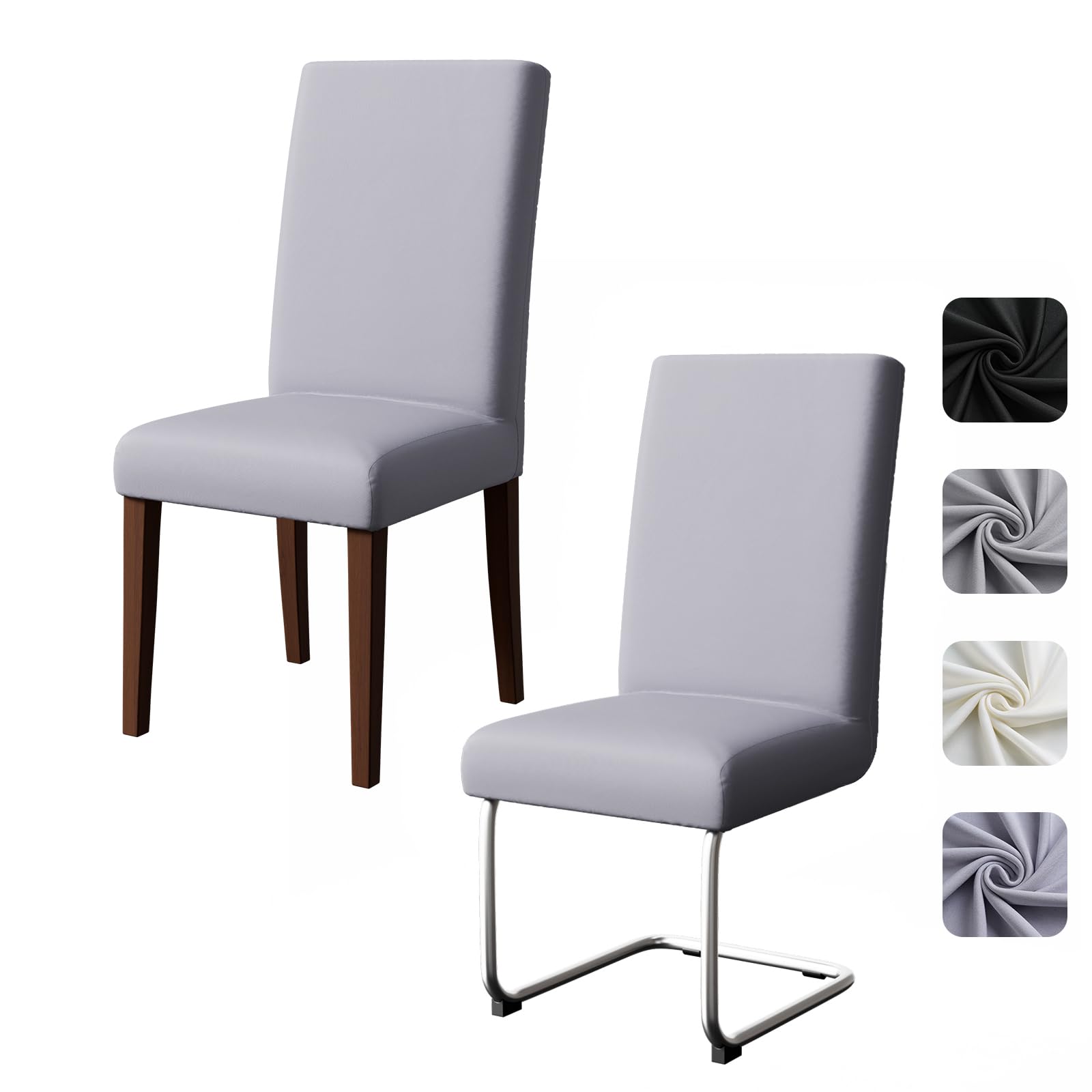Pacok Dining Room Chair Covers Set of 2,Stretch Dining Chair Slipcovers Elastic Removable Washable Seat Covers for Hotel Kitchen Banquet Ceremony(LightGrey)
