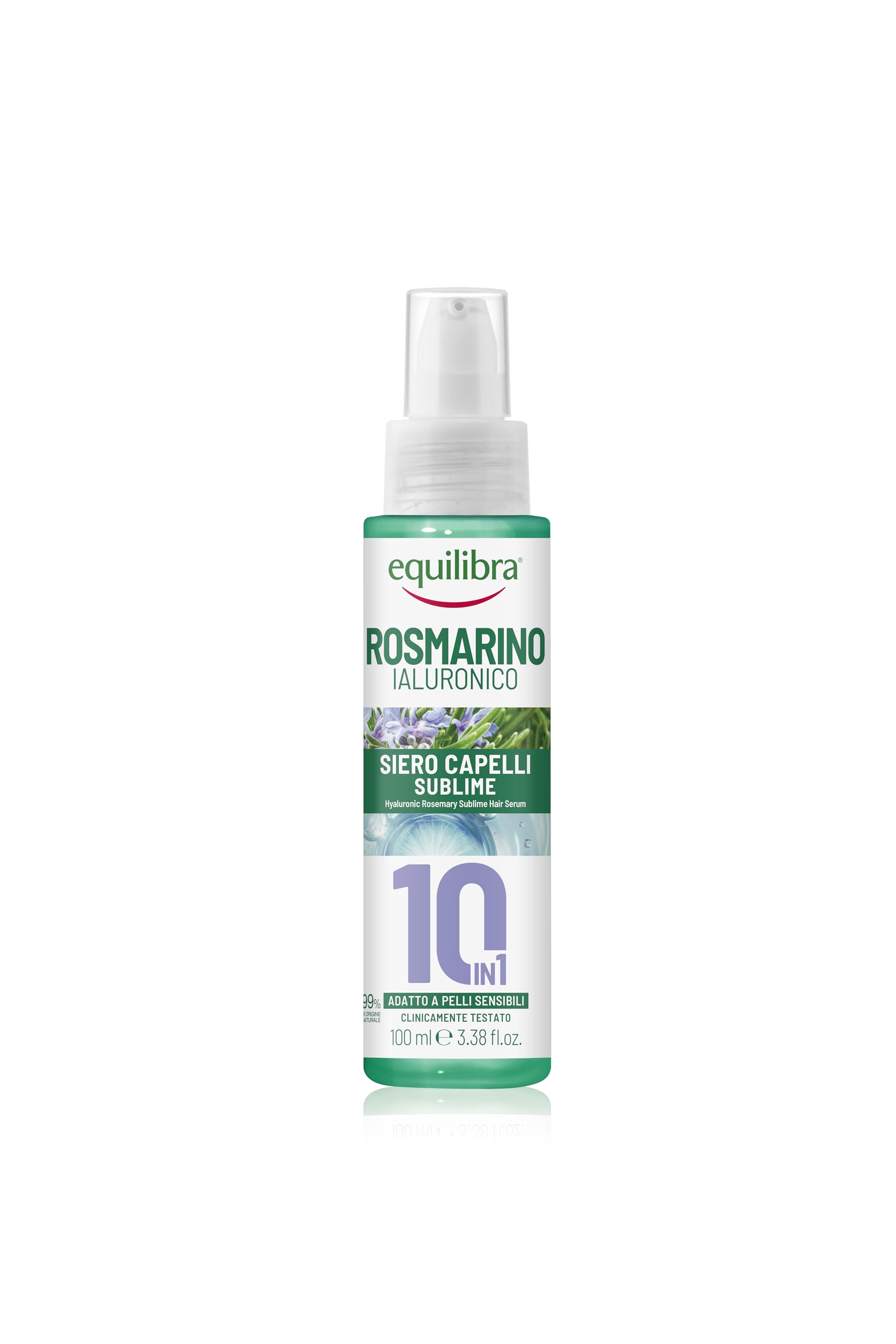 Equilibra, Siero Capelli 10in1, Termoprotettore Anticrespo, con Olio Essenziale Di Rosmarino e Acido Ialuronico, Dermatologicamente e Clinicamente testato, Adatto a Pelli Sensibili, 100 ml