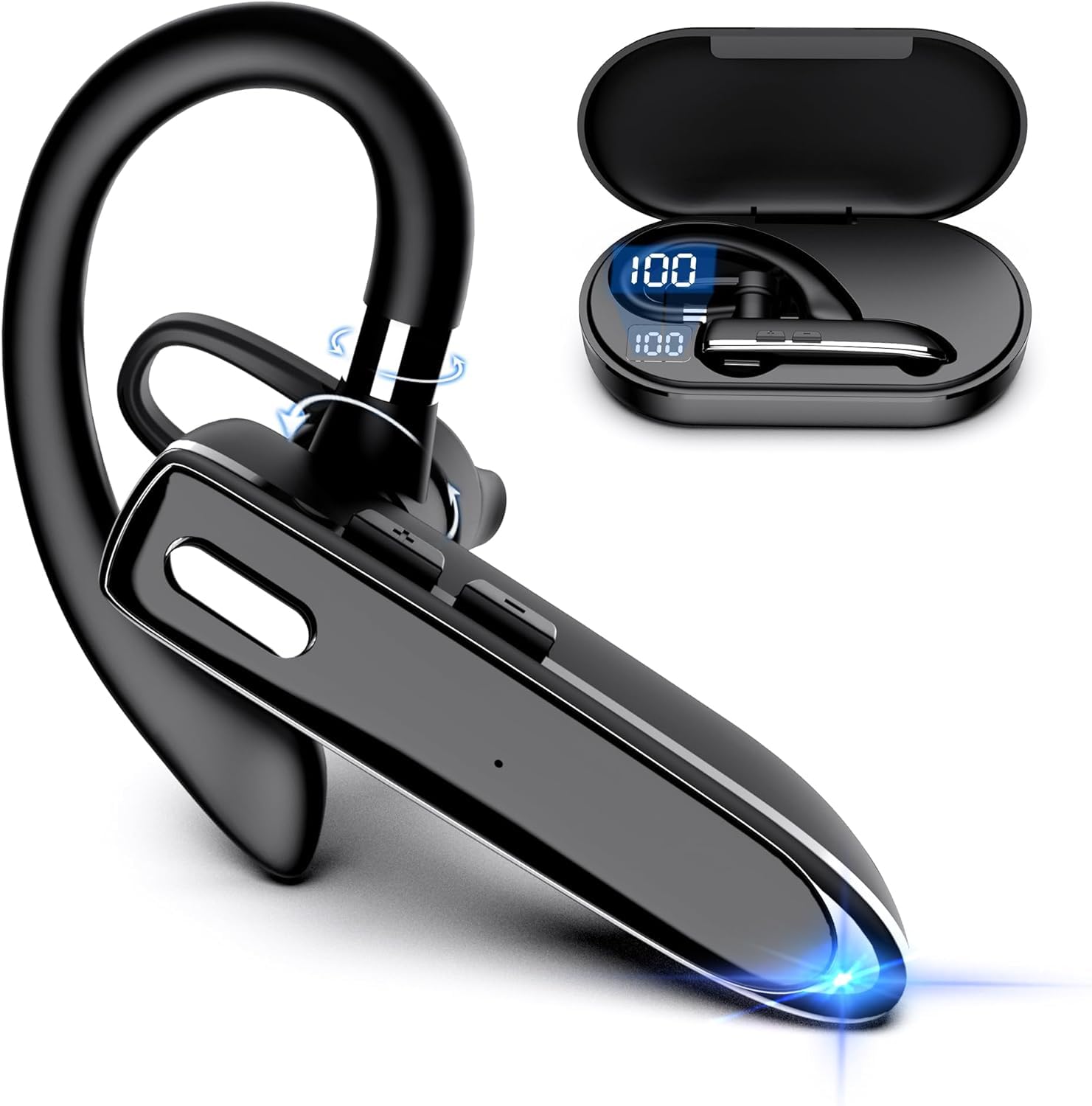 Bluetooth Headset Single Ear Business Earbuds, Wireless Headphones with Mic, Driving Headset with 800mAh Charging Case, 120 Hours Standby Time Bluetooth Earpiece, Fit for Call in Working